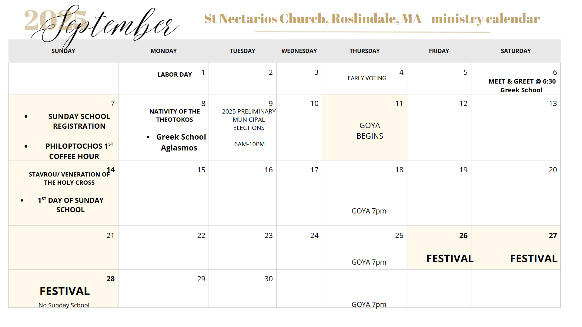 ministry calendar